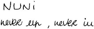 NUNI NEVER UP, NEVER IN logo