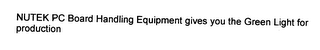 NUTEK PC BOARD HANDLING EQUIPMENT GIVES YOU THE GREEN LIGHT FOR PRODUCTION logo