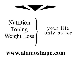 NUTRITION TONING WEIGHT LOSS } YOUR LIFE ONLY BETTER WWW.ALAMOSHAPE.COM logo