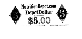 NUTRITIONDEPOT.COM DEPOT DOLLAR $ 5.00 logo