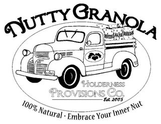 NUTTY GRANOLA NUTS OATS SEEDS HLDRNES HOLDERNESS PROVISIONS CO. EST. 2005 100% NATURAL · EMBRACE YOUR INNER NUT logo