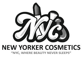 NYC NEW YORKER COSMETICS "NYC, WHERE BEAUTY NEVER SLEEPS" logo