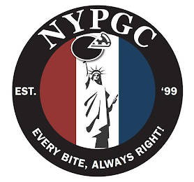 NYPGC EST. '99 EVERY BITE, ALWAYS RIGHT! logo