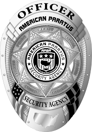 OFFICER AMERICAN PARATUS SECURITY AGENCY APSA PRIDE READY LOYAL RESPECT EXCELLENCE INTEGRITY SERVICE READY TO SERVE OUR COMMUNITY logo