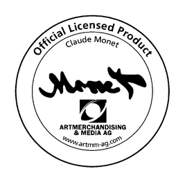 OFFICIAL LICENSED PRODUCT CLAUDE MONET MONET ARTMERCHANDISING & MEDIA AG WWW.ARTMM-AG.COM logo