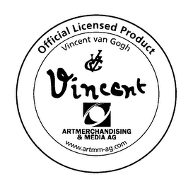 OFFICIAL LICENSED PRODUCT VINCENT VAN GOGH VINCENT ARTMERCHANDISING & MEDIA AG WWW.ARTMM-AG.COM logo