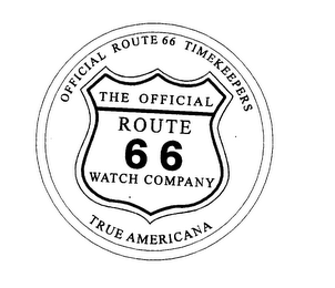 OFFICIAL ROUTE 66 TIMEKEEPERS THE OFFICIAL ROUTE 66 WATCH COMPANY TRUE AMERICANA logo