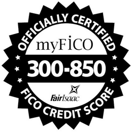 OFFICIALLY CERTIFIED; FAIRISAAC; MYFICO; FICO CREDIT SCORE; 300-850 logo