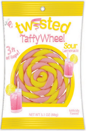 OG TWISTED TAFFY WHEEL 3FT OF ROPE! SOUR LEMONADE NET WT 3.1 OZ (88G) ARTIFICALLY FLAVORED logo