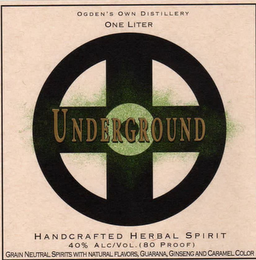 OGDEN'S OWN DISTILLERY ONE LITER UNDERGROUND HANDCRAFTED HERBAL SPIRIT 40% ALC/VOL. (80 PROOF) GRAIN NEUTRAL SPIRITS WITH NATURAL FLAVORS, GUARANA, GINSENG AND CARAMEL COLOR logo