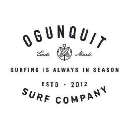 OGUNQUIT SURF COMPANY TRADE MARK SURFING IS ALWAYS IN SEASON ESTD. 2012 logo