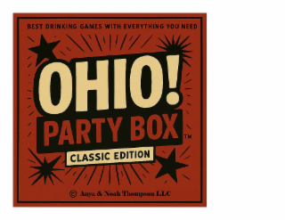 OHIO! PARTY BOX CLASSIC EDITION BEST DRINKING GAMES WITH EVERYTHING YOU NEED ANYA & NOAH THOMPSON LLC logo