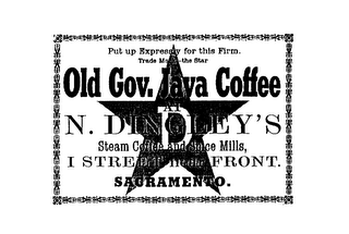 OLD GOV. JAVA COFFEE AT N. DINGLEY'S STEAM COFFEE AND SPICE MILLS, I STREET NEAR FRONT SACRAMENTO. logo