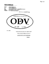 OLDE DUCK VILLAGE, NC (ODV) TM 1ST 1879 INC. 2002 logo