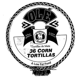 OLE LA BANDERITA TORTILLAS DE MAIZ 36 CORN TORTILLAS A LOW FAT FOOD logo