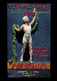 OLYMPIC GAMES 1932 JULY 30 AUGUST 14 CALL TO THE GAMES OF THE XTH OLYMPIAD LOS ANGELES CALIFORNIA CITIUS ALTIUS FORTIUS logo