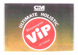 O&M ULTIMATE HOLISTIC BIOSYNERGISTIC VIP VERY IMPORTANT PET ALL NATURAL logo