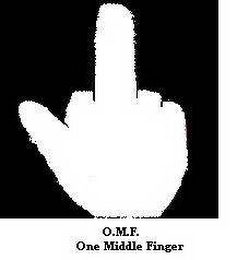 O.M.F.  ONE MIDDLE FINGER logo