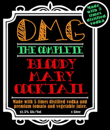 OMG THE COMPLETE BLOODY MARY COCKTAIL MADE WITH 5 TIMES DISTILLED VODKA AND PREMIUM TOMATO JUICE. 12.5% ALC/VOL 1 LITER logo