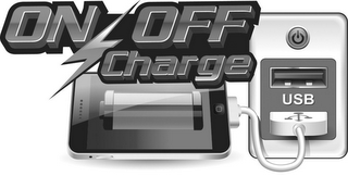 ON, OFF, CHARGE, USB logo