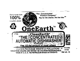 ONE EARTH CLEANEARTH "THE CONCENTRATED AUTOMATIC DISHWASHER POWER" logo