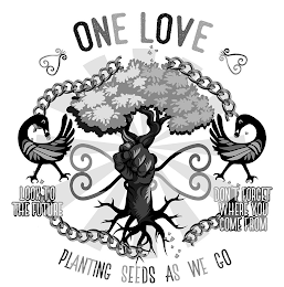 ONE LOVE LOOK TO THE FUTURE DON'T FORGET WHERE YOU COME FROM PLANTING SEEDS AS WE GO logo