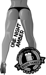 ONE NIGHT AMBER DRINK LOCAL SUPPORT LOCAL EST. 2015 BANDY FAMILY BREWING logo