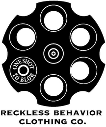 ONE SHOT TO BLOW RECKLESS BEHAVIOR CLOTHING CO. logo