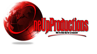 ONEUPPRODUCTIONS WE'RE ONE UP FOR A REASON! logo