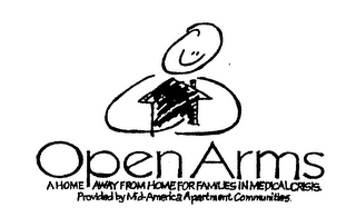 OPEN ARMS A HOME AWAY FROM HOME FOR FAMILIES IN MEDICAL CRISIS. PROVIDED BY MID-AMERICA APARTMENT COMMUNITIES. logo