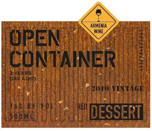 OPEN CONTAINER 3 YEARS OAK AGED 2010 VINTAGE RED DESSERT ARMENIA WINE 16% BY VOL. 500ML 4850086000847 logo
