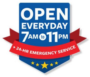 OPEN EVERYDAY 7 AM TO 11 PM + 24-HR EMERGENCY SERVICE logo