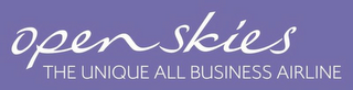 OPEN SKIES THE UNIQUE ALL BUSINESS AIRLINE logo