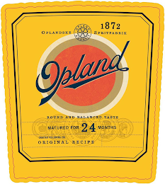 OPLAND ROUND AND BALANCED TASTE MATURED FOR 24 MONTHS CRAFTED FOLLOWING THE ORIGINAL RECIPE CASKED IN 0000 OPLANDSKE SPRITFABRIK 1872 OPLAND AQUAVIT logo