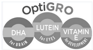 OPTIGRO DHA LUTEIN VITAMIN E FOR BRAIN FOR EYES FOR DEVELOPMENT logo
