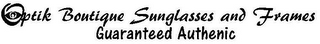 OPTIK BOUTIQUE SUNGLASSES AND FRAMES GUARANTEED AUTHENTIC logo