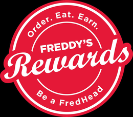 ORDER. EAT. EARN. FREDDY'S REWARDS BE AFREDHEAD logo