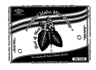 "ORIGINAL IDAHO MINT WATER" HINT OF MINT THE QUALITY & TASTE OF BOTH WORLDS logo