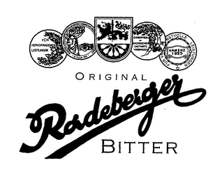 ORIGINAL RADEBERGER BITTER FUR HERVORRAGENDE LEISTAUGEN AUSSTELLUNG FUR GASTWIRTSGEWERBE, HEIMISCHE INDUST[RIE UND] KUNST. EHRENPREIS DER STADE RADEBERG. 8.-17. JUNI 1912 EHRENPREIS DES SACHSISCHEN GASTWIRTVERBANDES. FUR V[ERDIENST] VOLLE LEISTUNGEN. KAMENZ 1925. logo