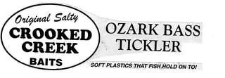 ORIGINAL SALTY CROOKED CREEK BAITS OZARK BASS TICKLER SOFT PLASTICS THAT FISH HOLD ON TO! logo