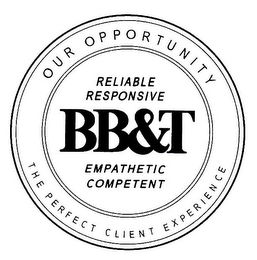 OUR OPPORTUNITY RELIABLE RESPONSIVE BB&T EMPATHETIC COMPETENT THE PERFECT CLIENT EXPERIENCE logo