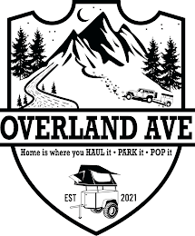 OVERLAND AVE HOME IS WHERE YOU HAUL PARK IT POP IT EST 2021 logo