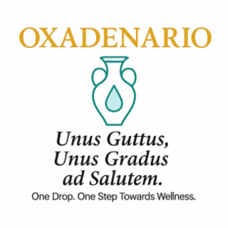 OXADENARIO UNUS GUTTUS, UNUS GRADUS AD SALUTEM. ONE DROP. ONE STEP TOWARDS WELLNESS. logo