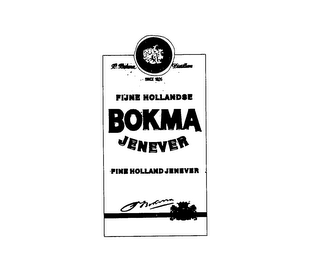 P BOKMA DISTILLERS FIJNE HOLLANDSE JENEVER FINE HOLLAND JENEVER SINCE 1826 logo