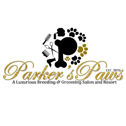 P PARKER'S PAWS A LUXURIOUS BREEDING & GROOMING SALON AND RESORT EST. 2016 logo