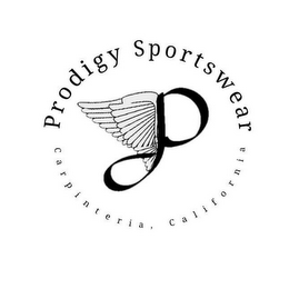 P PRODIGY SPORTSWEAR CARPINTERIA, CALIFORNIA logo