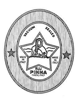 P VACUUM SEALED F.LLI PINNA THIESI, ITALY MADE IN ITALY logo