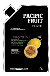 PACIFIC FRUIT PUREE NO SUGAR ADDED NOT ADDED PRESERVATIVES PASSION FRUIT 100% NATURAL MARACUYÁ FRUTTO DE LA PASSIONE FRUIT DE LA PASSION PASSIONFRUCHT INGREDIENTS: PASSION FRUIT INGREDIENTES: MARACUYÁ INGREDIENTI: FRUTTO DE LA PASSIONE INGREDIENTS: FRUIT DE LA PASSION ZUTATEN: PASSIONFRUCHT HARVESTED AND PROCESSED IN PERU 1KG 2.2 LBS logo