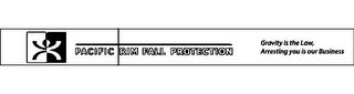PACIFIC RIM FALL PROTECTION GRAVITY IS THE LAW, ARRESTING YOU IS OUR BUSINESS logo