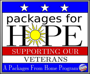 PACKAGES FOR HOPE SUPPORTING OUR VETERANS A PACKAGES FROM HOME PROGRAM PACKAGES FROM HOME SUPPORTING OUR TROOPS logo